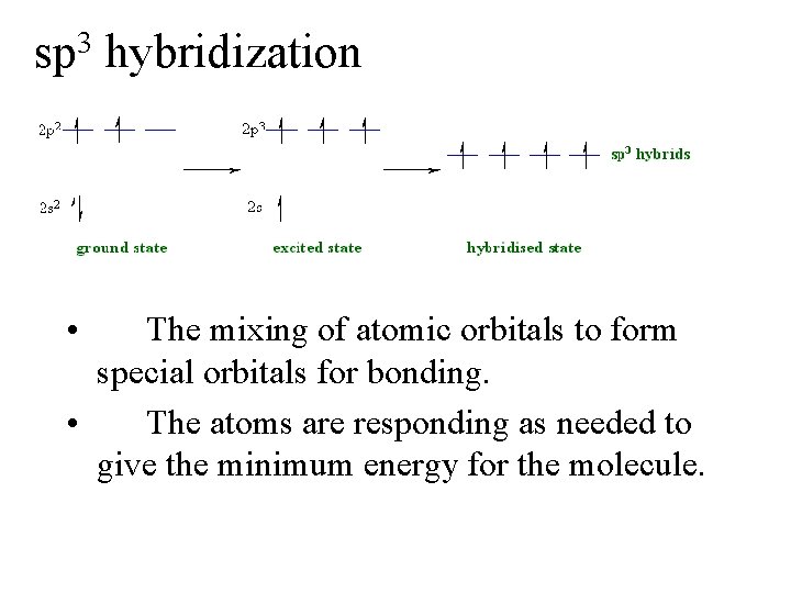3 sp • hybridization The mixing of atomic orbitals to form special orbitals for