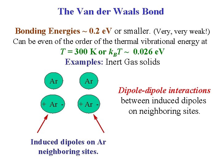 The Van der Waals Bonding Energies ~ 0. 2 e. V or smaller. (Very,