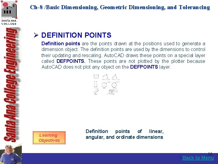 Ch-8 /Basic Dimensioning, Geometric Dimensioning, and Tolerancing Ø DEFINITION POINTS Definition points are the