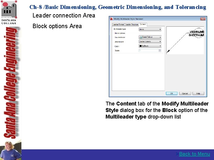 Ch-8 /Basic Dimensioning, Geometric Dimensioning, and Tolerancing Leader connection Area Block options Area The