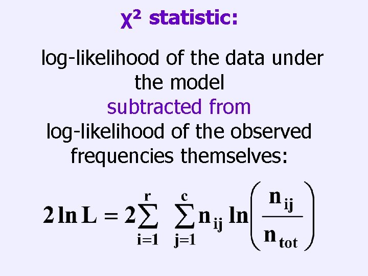 χ² statistic: log-likelihood of the data under the model subtracted from log-likelihood of the