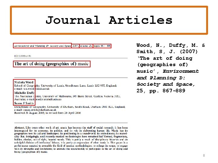 Journal Articles Wood, N. , Duffy, M. & Smith, S, J. (2007) ‘The art Journal Articles Wood, N. , Duffy, M. & Smith, S, J. (2007) ‘The art