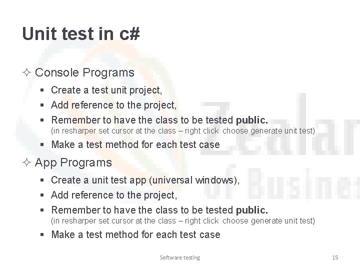 Unit test in c# ² Console Programs § Create a test unit project, §