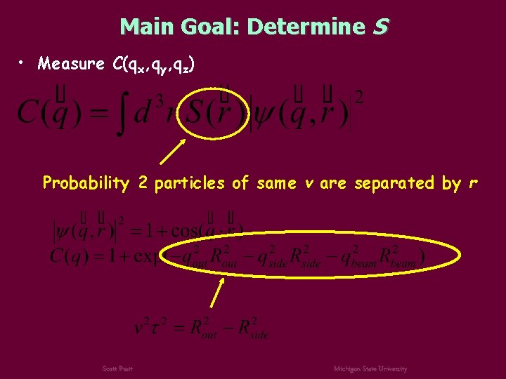 Main Goal: Determine S • Measure C(qx, qy, qz) Probability 2 particles of same