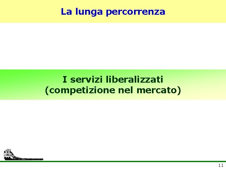 La lunga percorrenza I servizi liberalizzati (competizione nel mercato) 11 