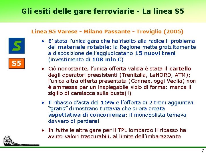 Gli esiti delle gare ferroviarie - La linea S 5 Linea S 5 Varese