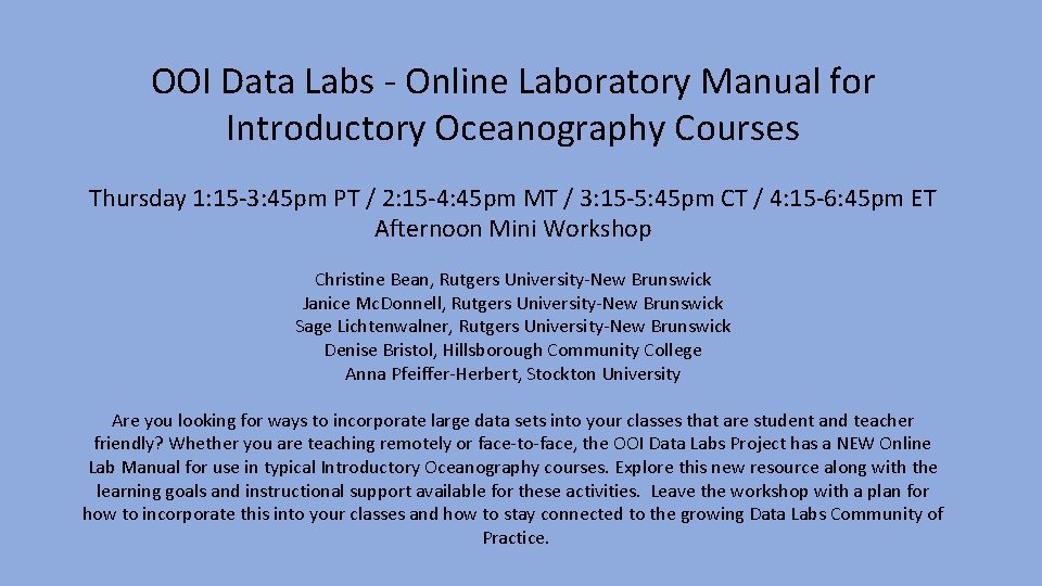 OOI Data Labs - Online Laboratory Manual for Introductory Oceanography Courses Thursday 1: 15