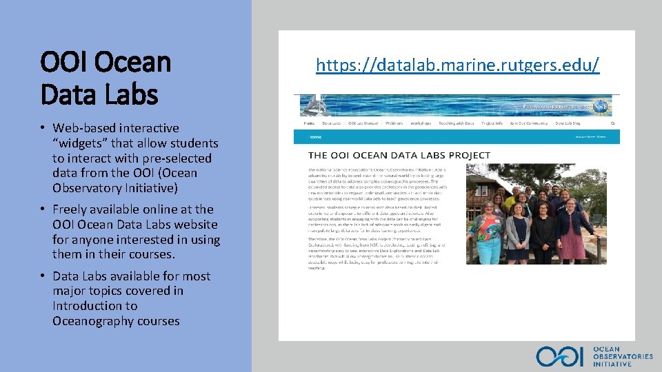 OOI Ocean Data Labs • Web-based interactive “widgets” that allow students to interact with