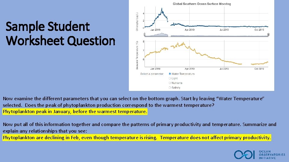 Sample Student Worksheet Question Now examine the different parameters that you can select on