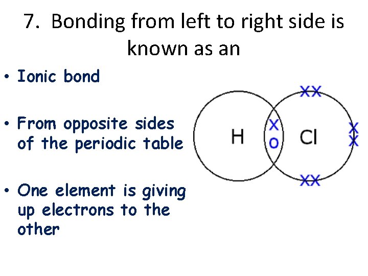 7. Bonding from left to right side is known as an • Ionic bond