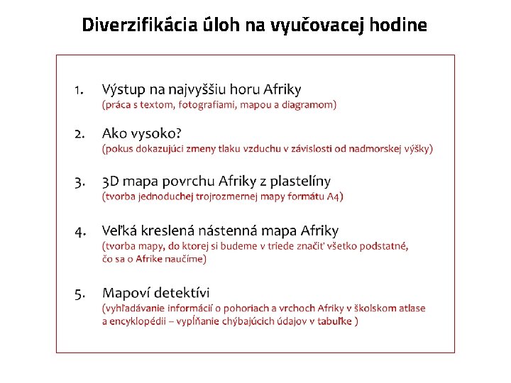 Diverzifikácia úloh na vyučovacej hodine 