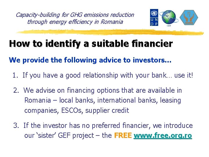 Capacity-building for GHG emissions reduction through energy efficiency in Romania How to identify a
