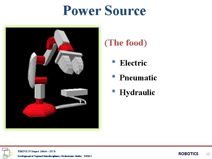 Power Source (The food) • Electric • Pneumatic • Hydraulic TEMPUS IV Project: 158644