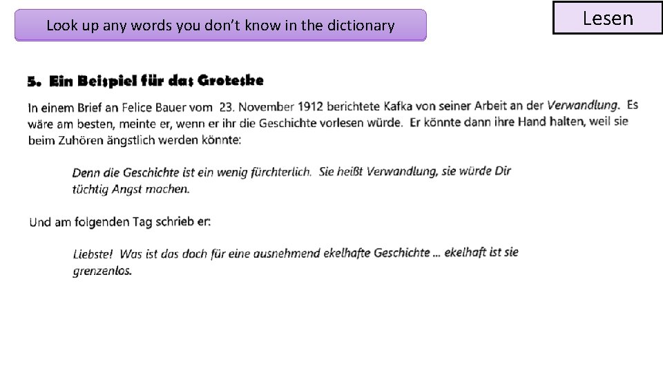 Look up any words you don’t know in the dictionary Lesen 