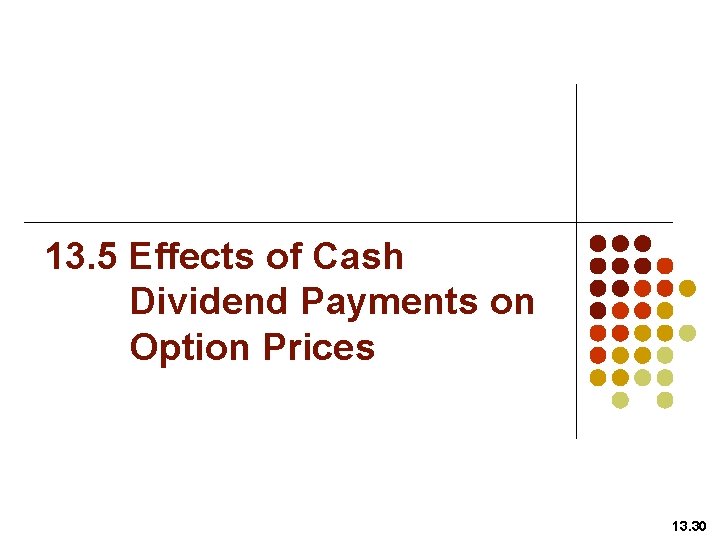 13. 5 Effects of Cash Dividend Payments on Option Prices 13. 30 