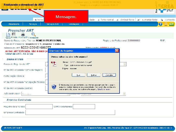 Realizando o download da ART Mensagem. 
