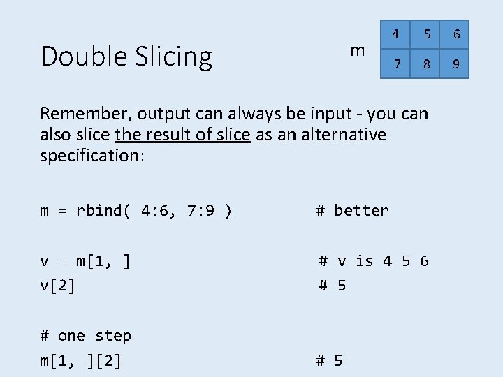 Double Slicing m 4 5 6 7 8 9 Remember, output can always be