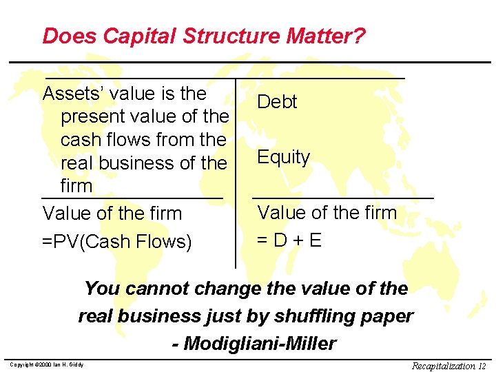 Does Capital Structure Matter? Assets’ value is the present value of the cash flows