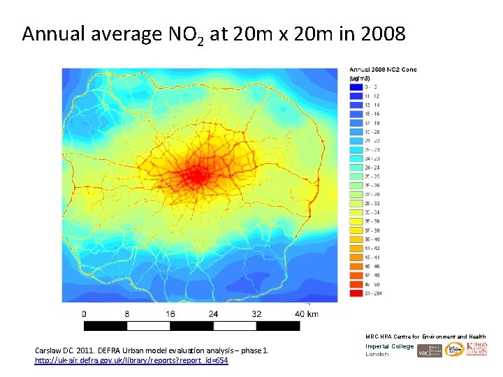 Annual average NO 2 at 20 m x 20 m in 2008 MRC-HPA Centre