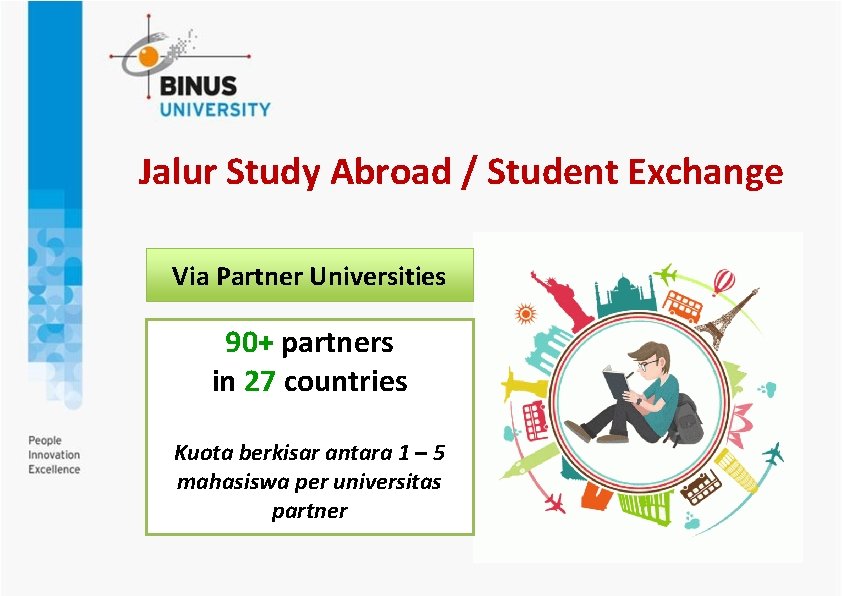 Jalur Study Abroad / Student Exchange Via Partner Universities 90+ partners in 27 countries