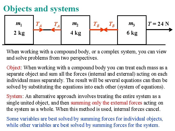 Objects and systems m 1 2 kg TA TA m 2 4 kg TB