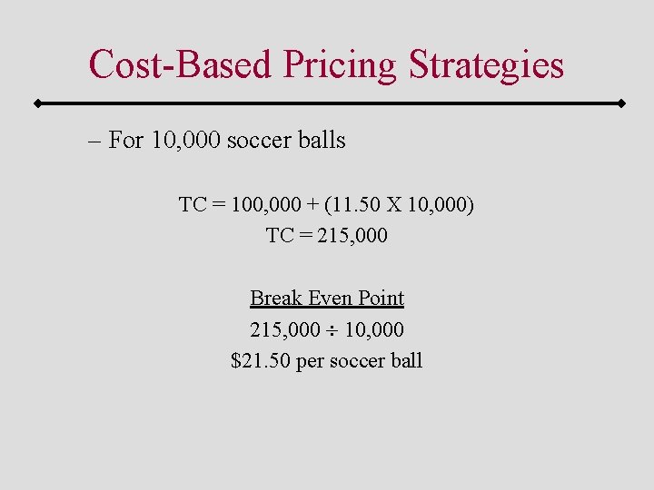 Cost-Based Pricing Strategies – For 10, 000 soccer balls TC = 100, 000 +