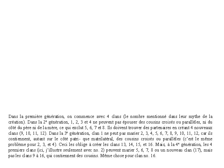 Dans la première génération, on commence avec 4 clans (le nombre mentionné dans leur