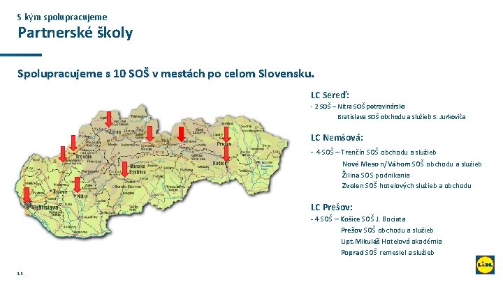 S kým spolupracujeme Partnerské školy Spolupracujeme s 10 SOŠ v mestách po celom Slovensku.