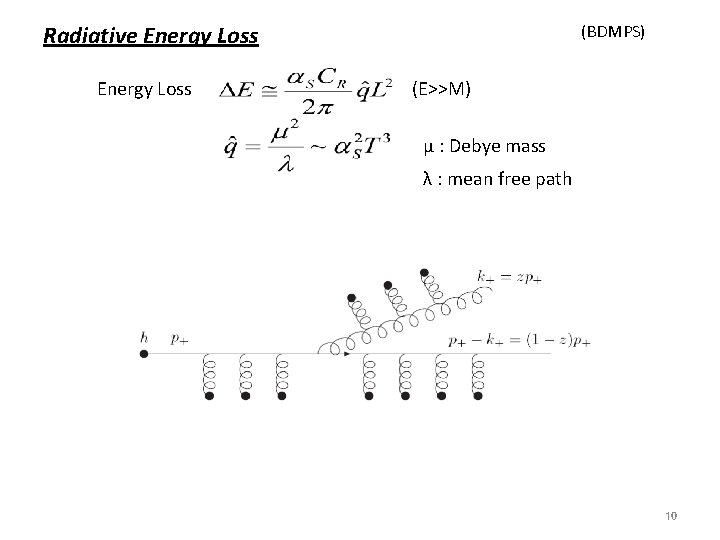 Radiative Energy Loss (BDMPS) (E>>M) μ : Debye mass λ : mean free path