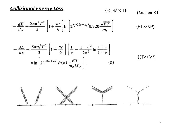 Collisional Energy Loss (E>>M>>T) (Braaten ‘ 91) (ET>>M 2) (ET<<M 2) 9 