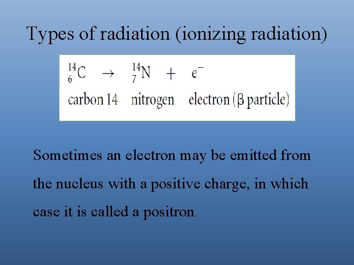 Types of radiation (ionizing radiation) Sometimes an electron may be emitted from the nucleus