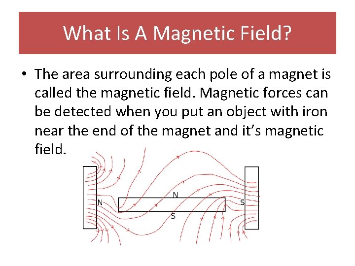 What Is A Magnetic Field? • The area surrounding each pole of a magnet