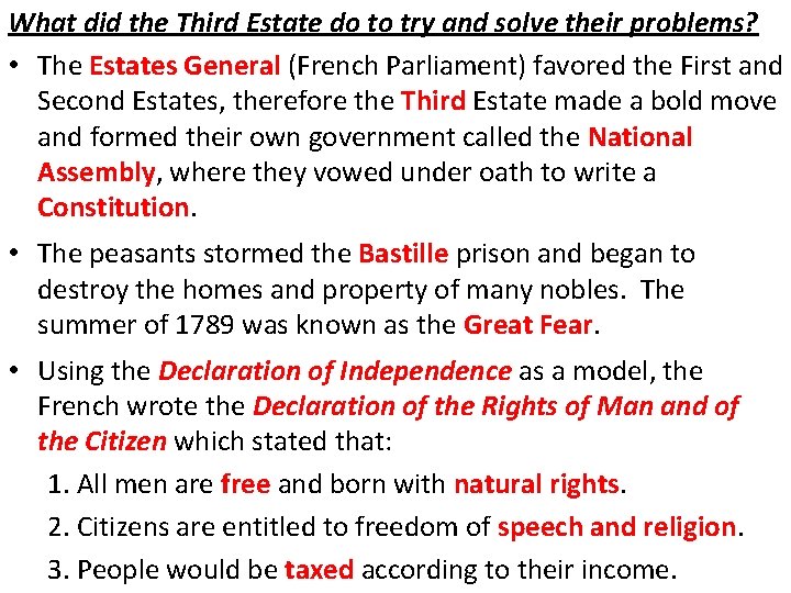 What did the Third Estate do to try and solve their problems? • The