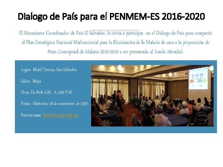 Dialogo de País para el PENMEM-ES 2016 -2020 