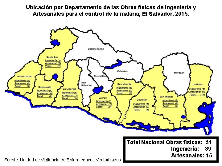 Ubicación por Departamento de las Obras físicas de Ingeniería y Artesanales para el control