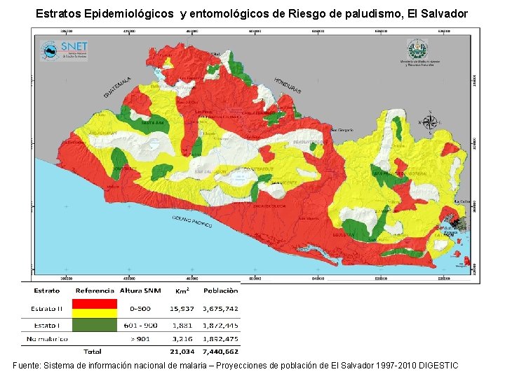 Estratos Epidemiológicos y entomológicos de Riesgo de paludismo, El Salvador Fuente: Sistema de información