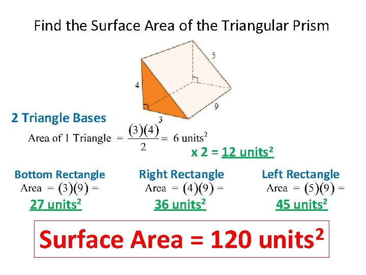 Find the Surface Area of the Triangular Prism 2 Triangle Bases x 2 =