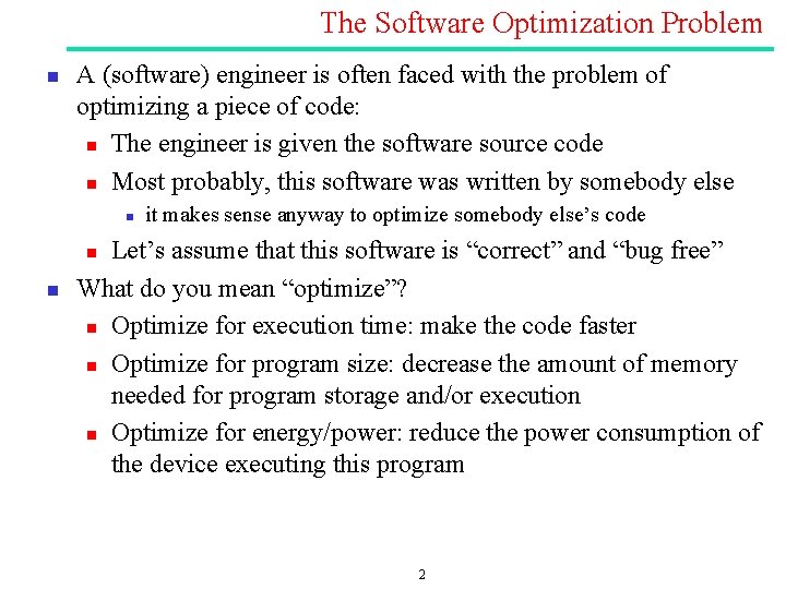 Embedded RealTime Systems Lecture Software Optimization and Profiling