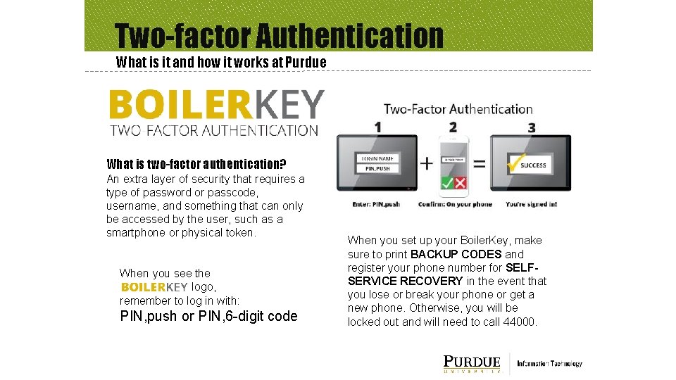 Two-factor Authentication What is it and how it works at Purdue What is two-factor