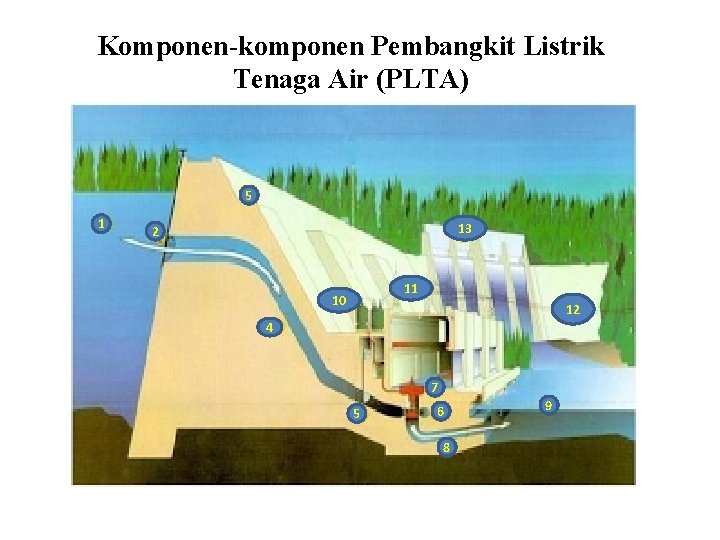 Komponen-komponen Pembangkit Listrik Tenaga Air (PLTA) 5 1 13 2 11 10 12 4