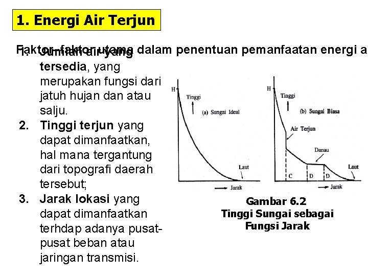 1. Energi Air Terjun Faktor–faktor 1. Jumlah airutama yang dalam penentuan pemanfaatan energi ai