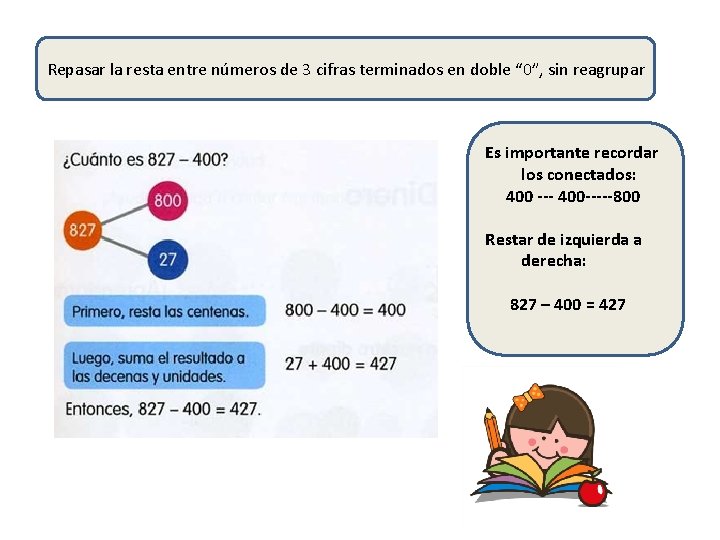 Repasar la resta entre números de 3 cifras terminados en doble “ 0”, sin