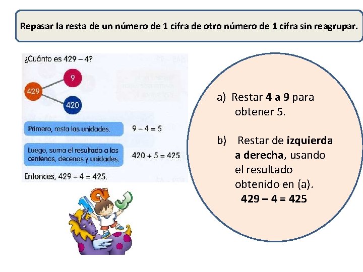 Repasar la resta de un número de 1 cifra de otro número de 1