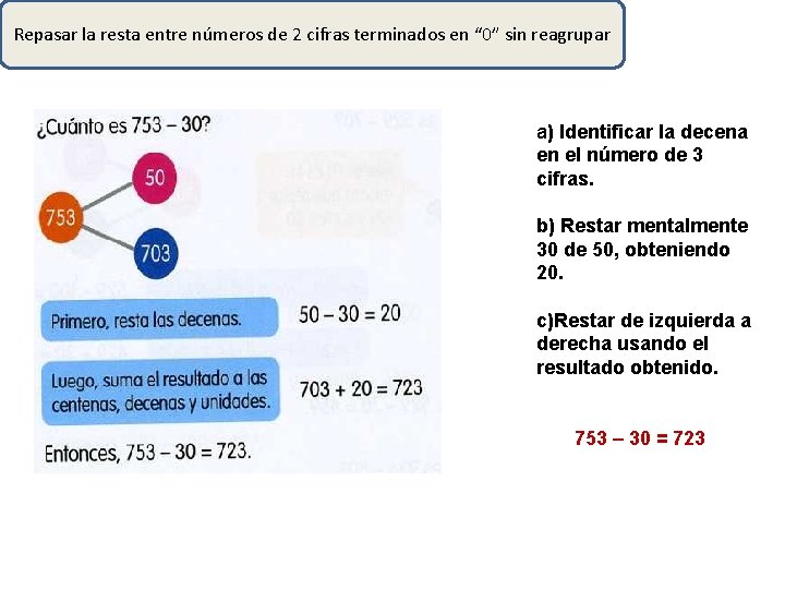 Repasar la resta entre números de 2 cifras terminados en “ 0” sin reagrupar