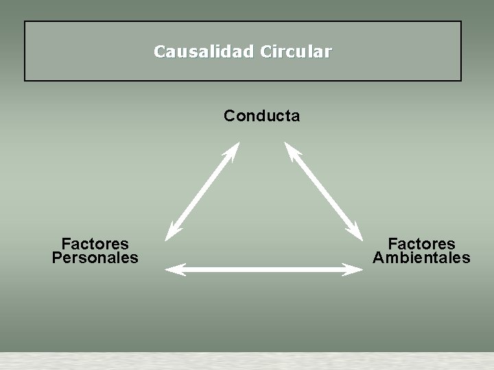 Causalidad Circular Conducta Factores Personales Factores Ambientales 