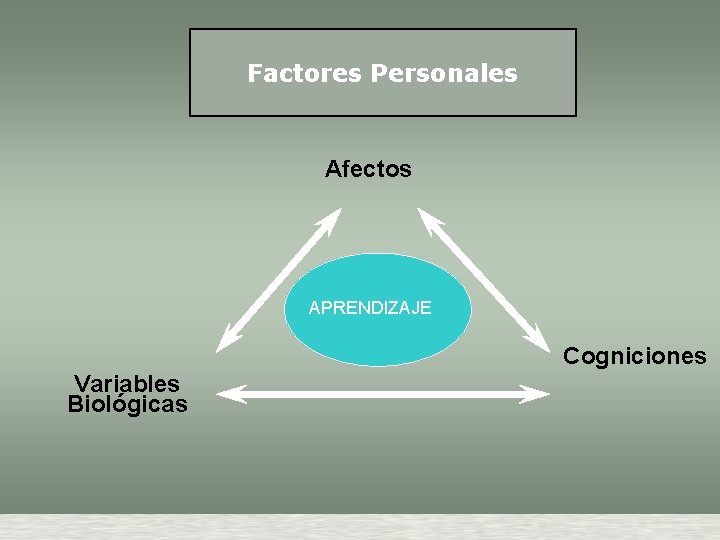 Factores Personales Afectos APRENDIZAJE Cogniciones Variables Biológicas 