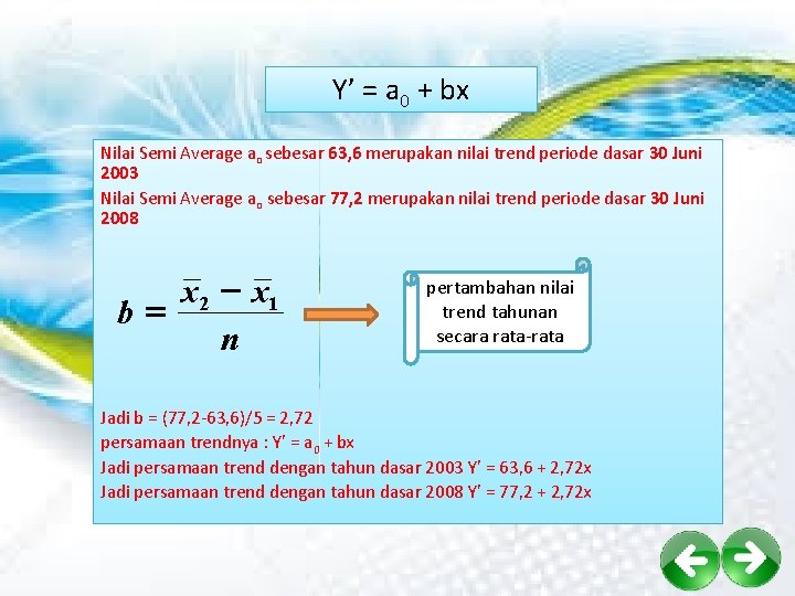 Y’ = a 0 + bx Nilai Semi Average ao sebesar 63, 6 merupakan