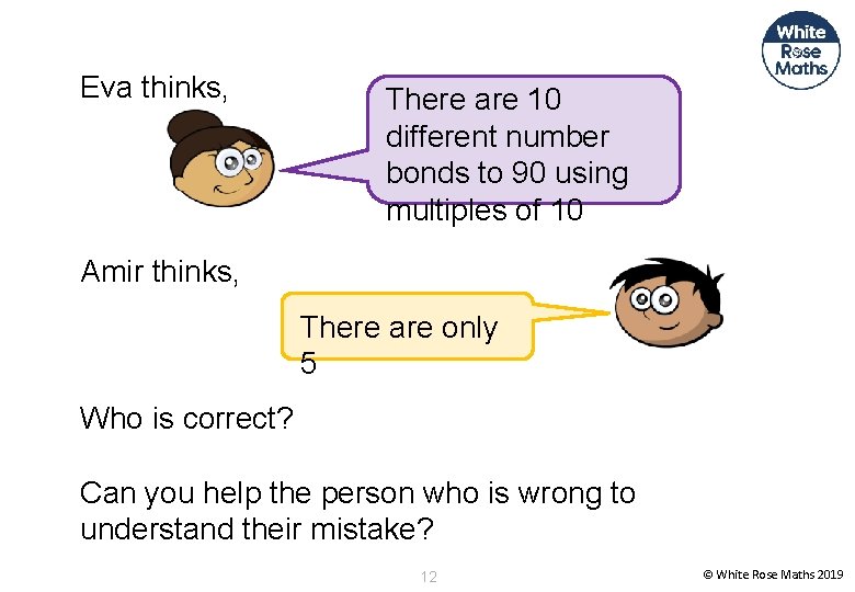 Eva thinks, There are 10 different number bonds to 90 using multiples of 10