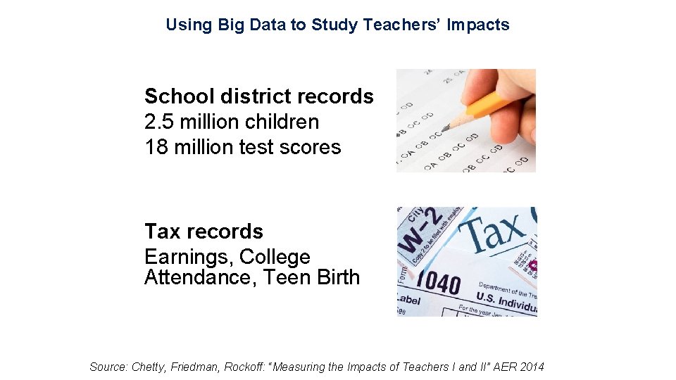 Using Big Data to Study Teachers’ Impacts School district records 2. 5 million children