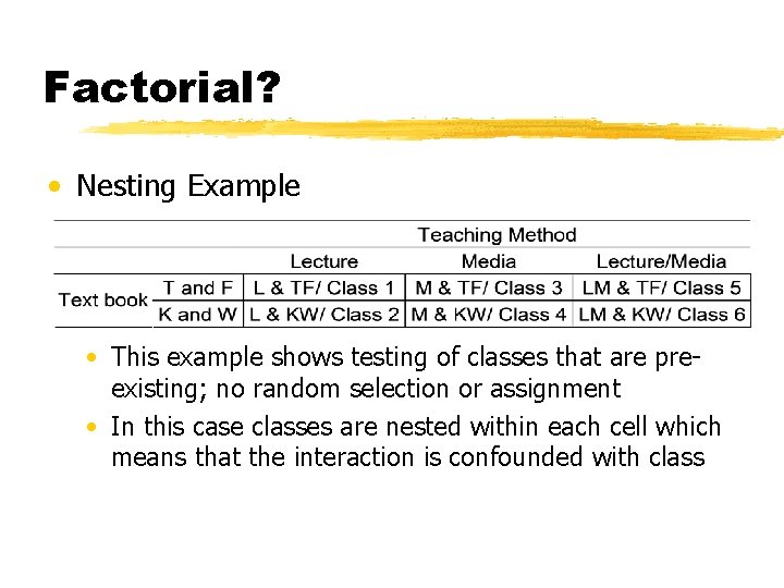 Factorial? • Nesting Example • This example shows testing of classes that are preexisting;